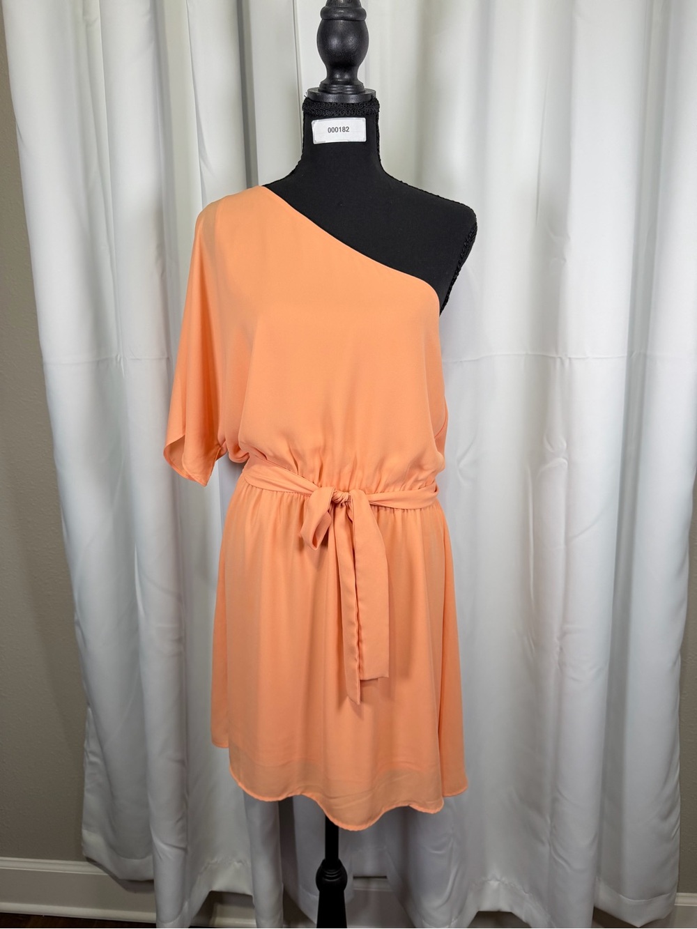 Love Lily Medium Coral One Shoulder Blouson Dress Tie Waist